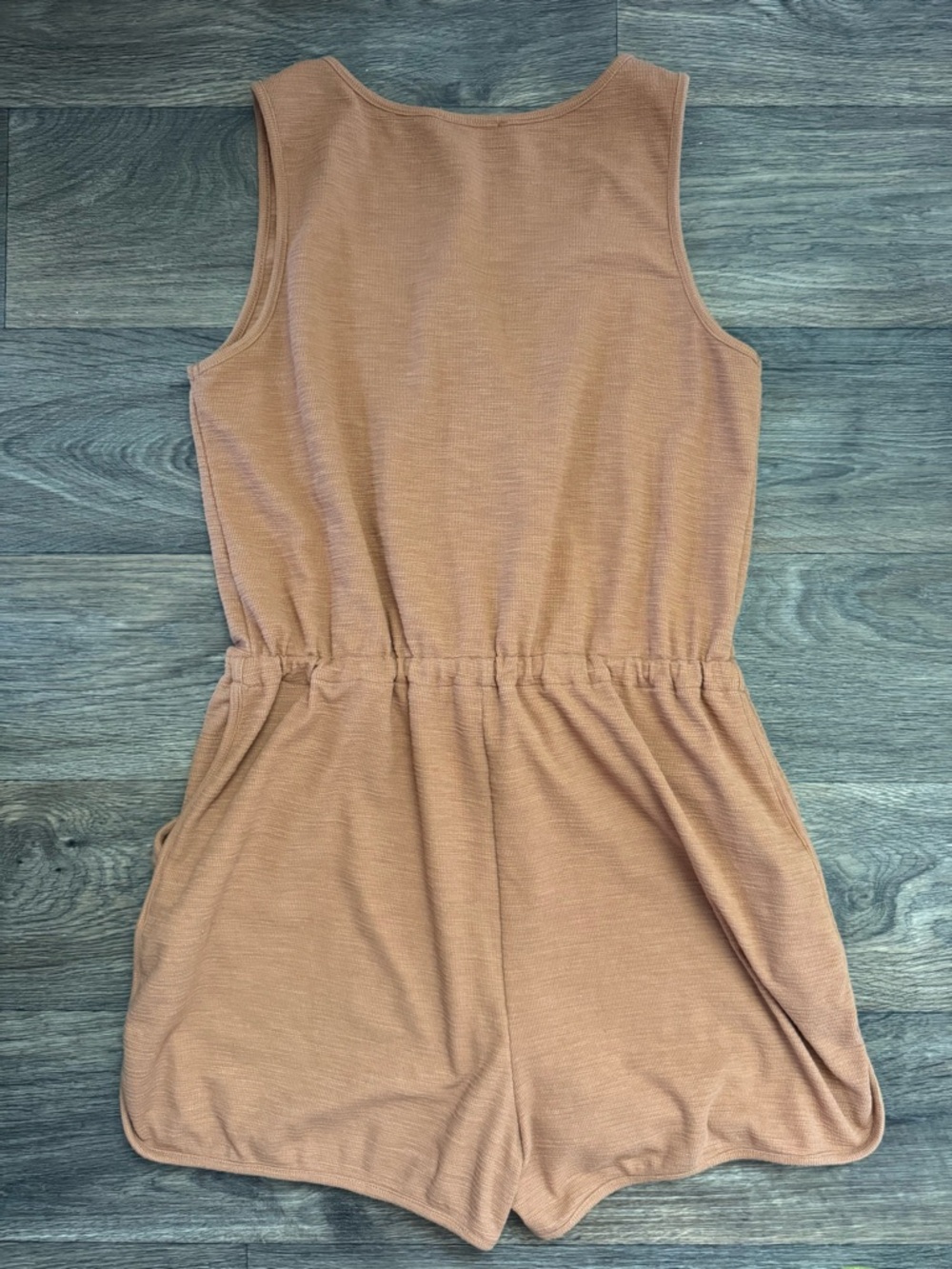 PRETTYGARDEN Orange-Brown Sleeveless Knit Romper Button  Pockets L - Picture 5 of 8